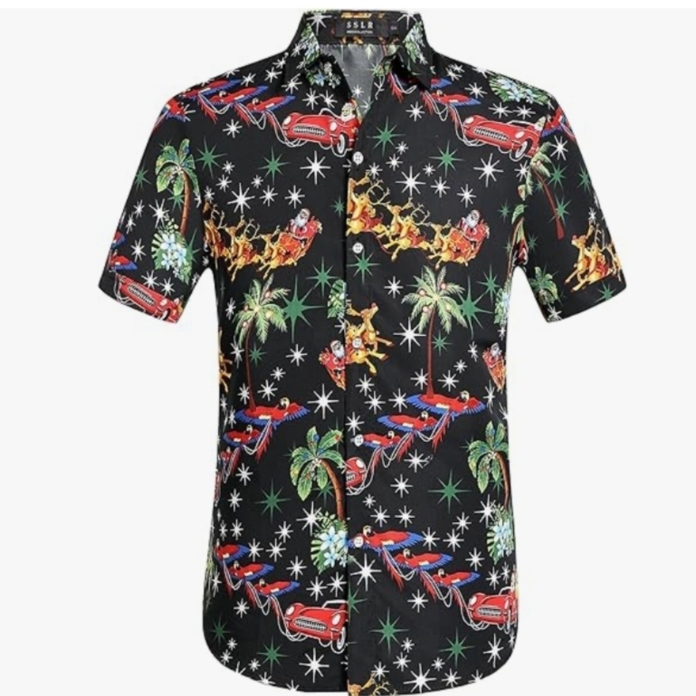 SSLR Christmas Print Shirt Short Sleeve Hawaiian Shirt Size L